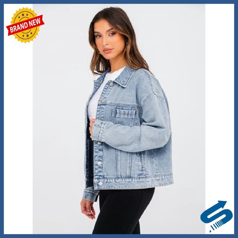 Oversized Denim Jacket Women's Heavyweight Button Down Fall Coat - Picture 5 of 8